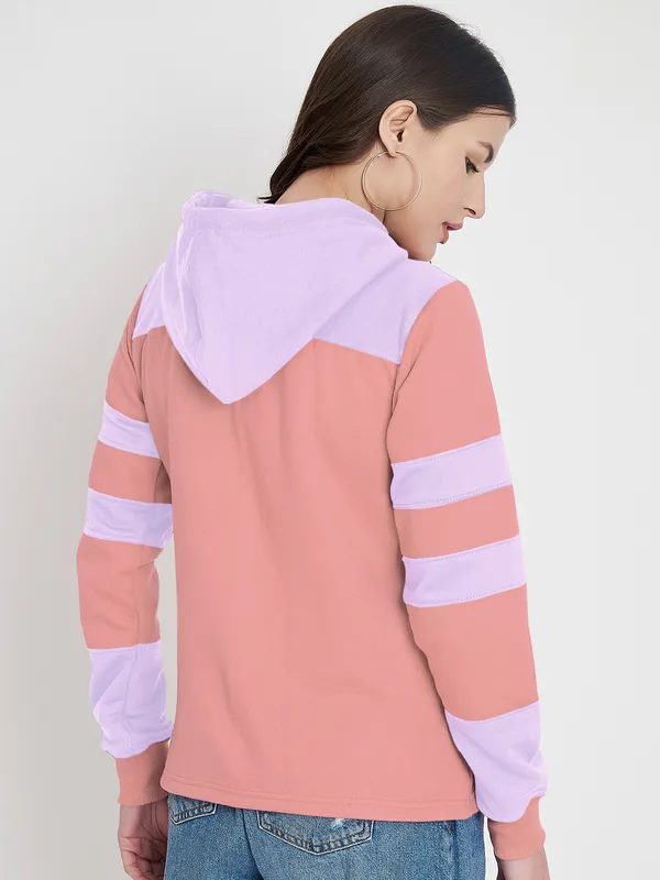 BRINNS_Women_Teal_Blue_&_Burgundy_Striped_Fleece_Hooded_Sweatshirt