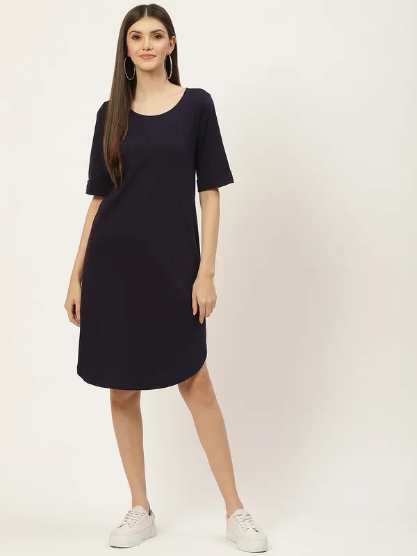 BRINNS_Purple_Solid_Pure_Cotton_A-Line_Midi_Dress