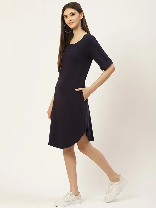 BRINNS_Purple_Solid_Pure_Cotton_A-Line_Midi_Dress