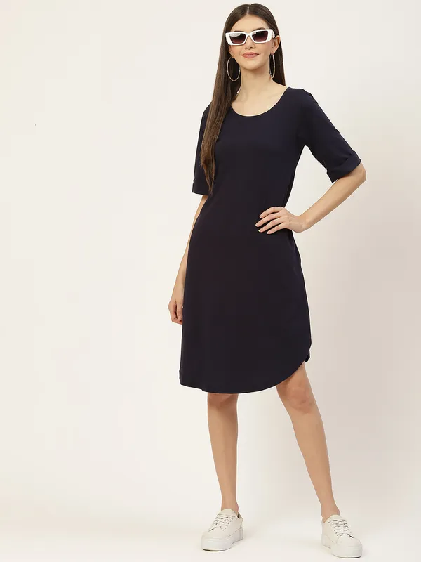BRINNS_Purple_Solid_Pure_Cotton_A-Line_Midi_Dress