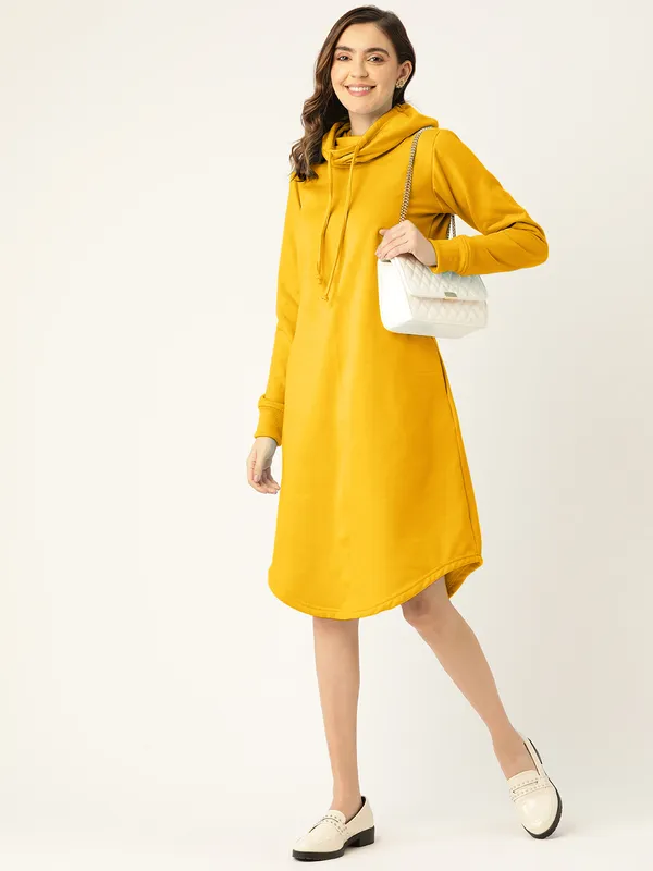 Mustard_Cotton_Blend_Single_Jersey_Dresses_For_Women