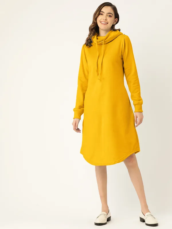 Mustard_Cotton_Blend_Single_Jersey_Dresses_For_Women