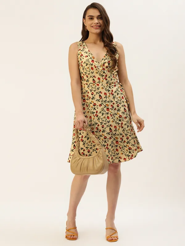 Beige_Polyester_Print_Dresses_For_Women