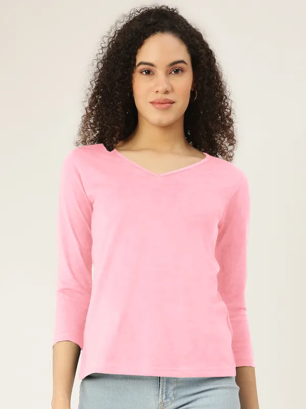 BRINNS_Women_Solid_V-Neck_Cotton_T-shirt