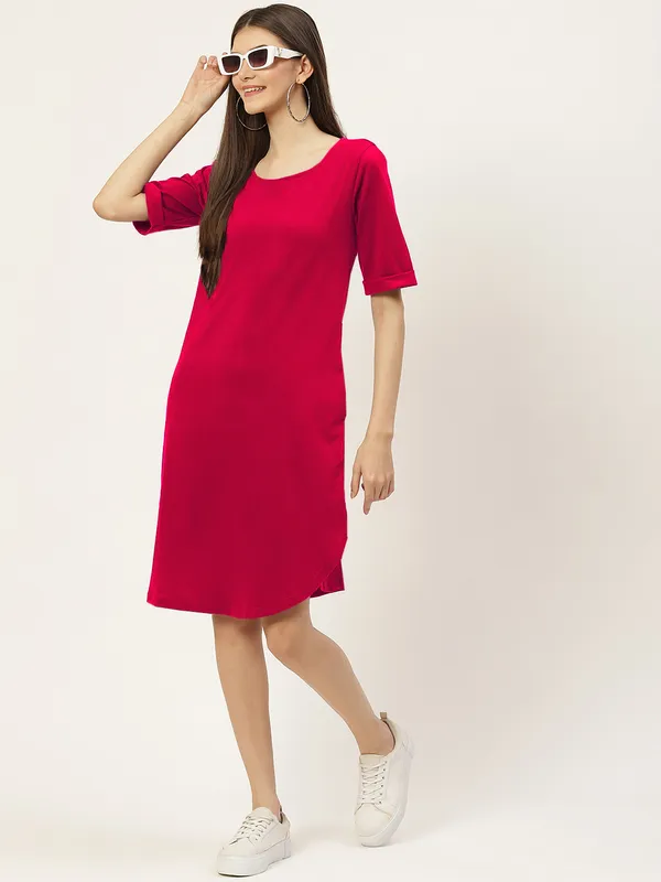 BRINNS_Purple_Solid_Pure_Cotton_A-Line_Midi_Dress
