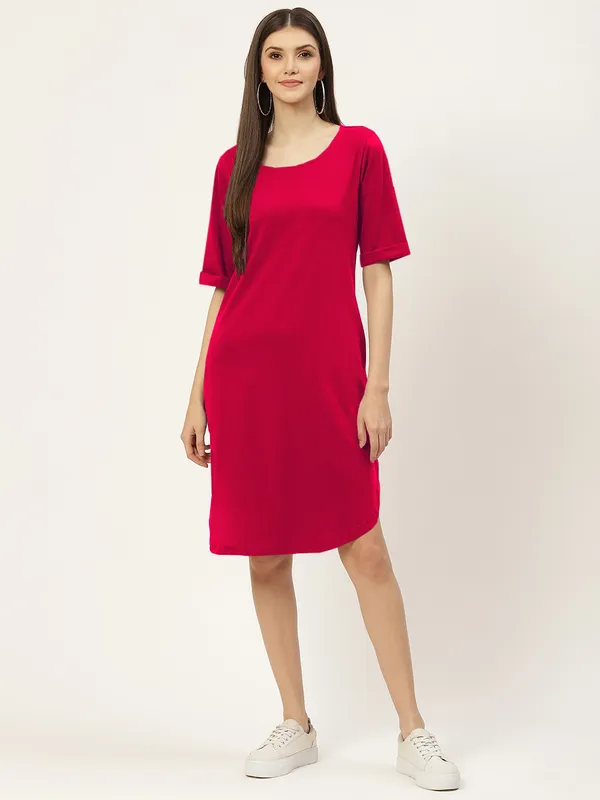 BRINNS_Purple_Solid_Pure_Cotton_A-Line_Midi_Dress