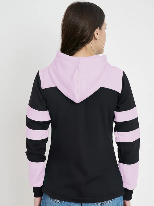 BRINNS_Women_Teal_Blue_&_Burgundy_Striped_Fleece_Hooded_Sweatshirt