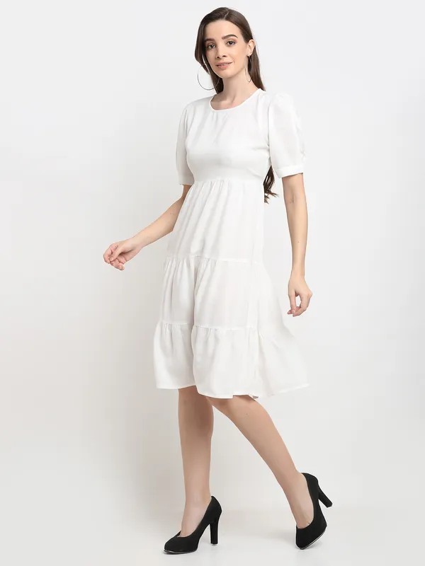 White_Rayon_Solid_Dresses