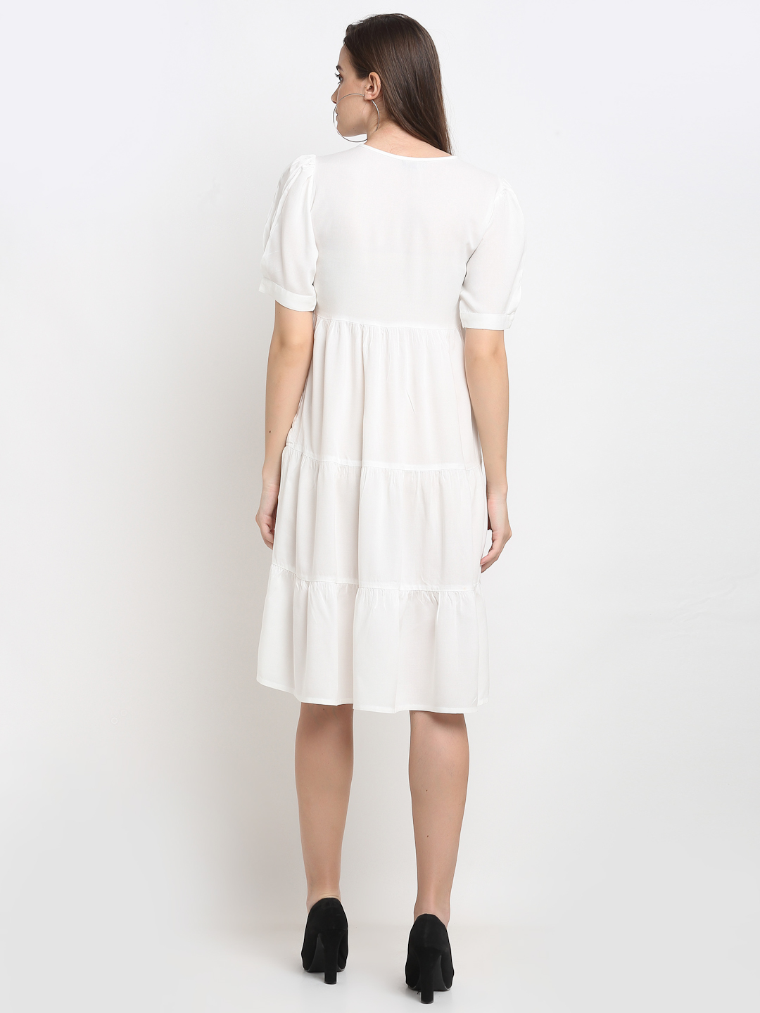 White_Rayon_Solid_Dresses