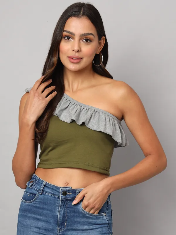 Olivegrey_Cotton_Blend_Single_Jersey_Tops