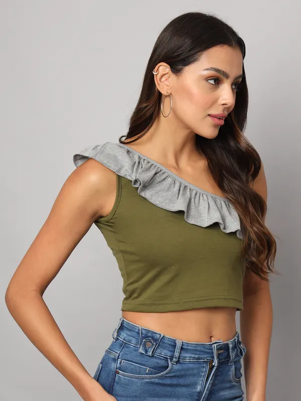 Olivegrey_Cotton_Blend_Single_Jersey_Tops