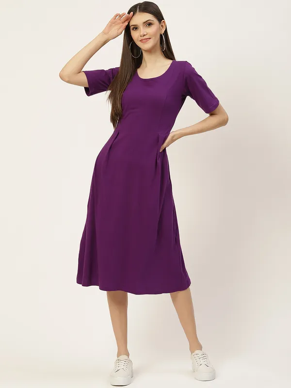 BRINNS_Women_Solid_Plus_Size_Cotton_A-Line_Midi_Dress
