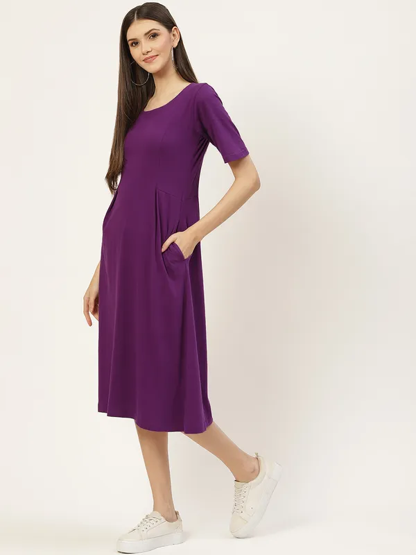 BRINNS_Women_Solid_Plus_Size_Cotton_A-Line_Midi_Dress