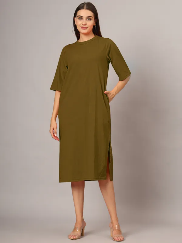 Olive_Cotton_Blend_Single_Jersey_Dresses