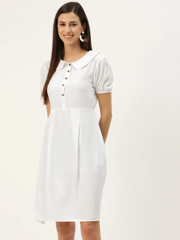 White_Rayon_Solid_Dresses
