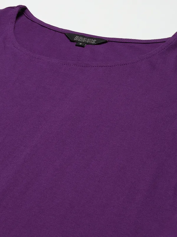 BRINNS_Purple_Solid_Pure_Cotton_A-Line_Midi_Dress