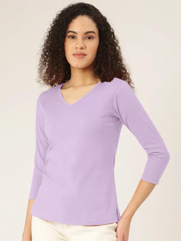 BRINNS_Women_Solid_V-Neck_Cotton_T-shirt