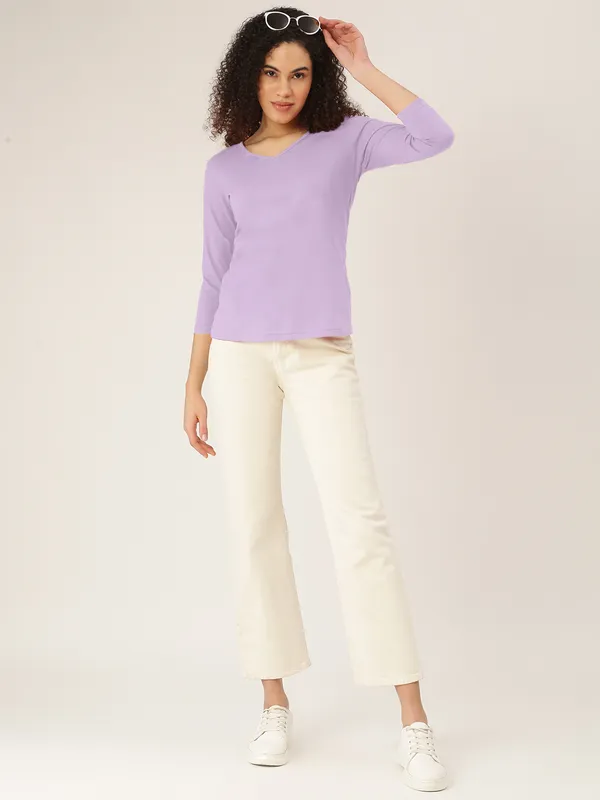 BRINNS_Women_Solid_V-Neck_Cotton_T-shirt