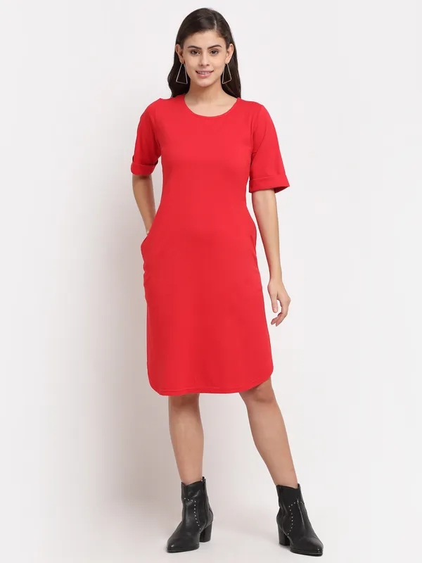 Purple_Solid_Pure_Cotton_A-Line_Midi_Dress