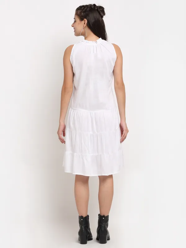 White_Rayon_Solid_Dresses