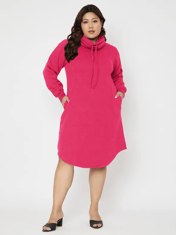 Plus_Size_Hooded_Cowl_Neck_Cuffed_Sleeves_Jumper_Dress