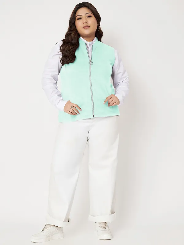 Plus_Size_Mock_Neck_Zip_Closure_Fleece_Tailored_Jacket