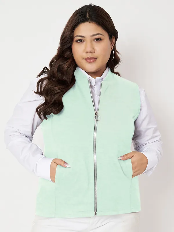 Plus_Size_Mock_Neck_Zip_Closure_Fleece_Tailored_Jacket