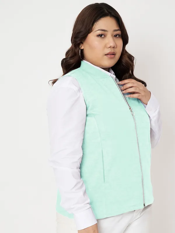 Plus_Size_Mock_Neck_Zip_Closure_Fleece_Tailored_Jacket