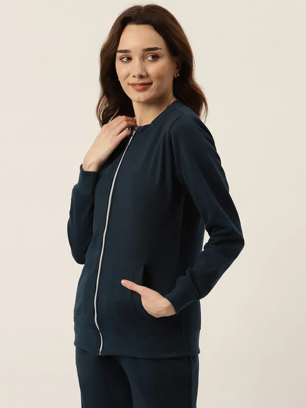 BRINNS_Women_Collarless_Solid_Fleece_Casual_Bomber_Jacket