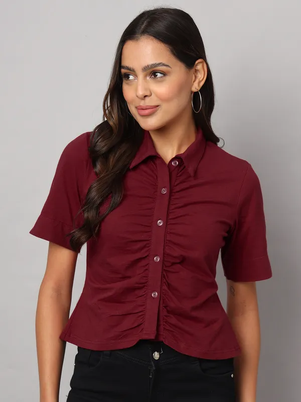 Maroon_Cotton_Lycra_Shirts