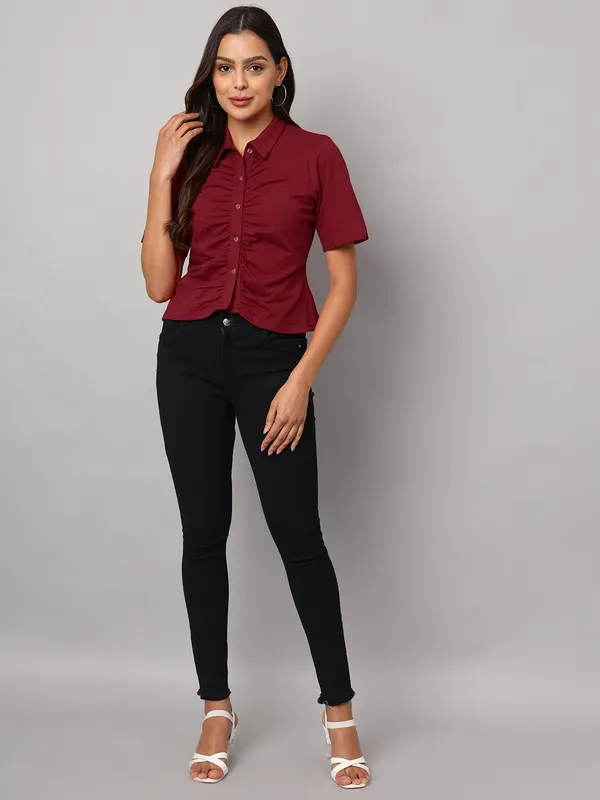 Maroon_Cotton_Lycra_Shirts