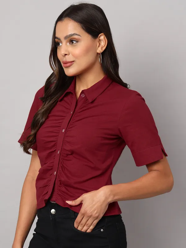 Maroon_Cotton_Lycra_Shirts