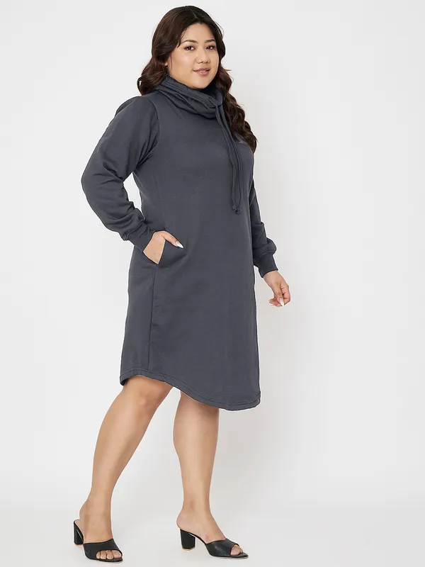 Plus_Size_Hooded_Cowl_Neck_Cuffed_Sleeves_Jumper_Dress