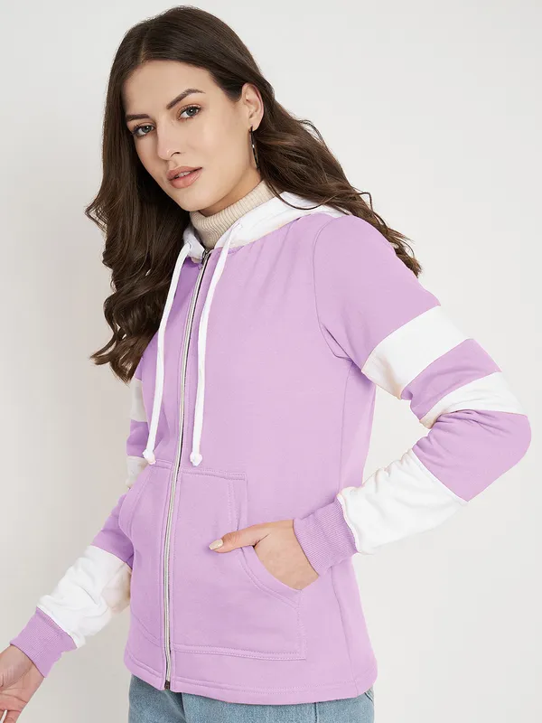 BRINNS_Women_Teal_Blue_&_Burgundy_Striped_Fleece_Hooded_Sweatshirt