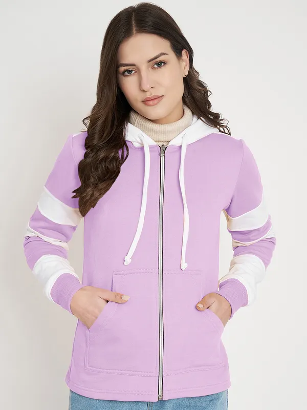 BRINNS_Women_Teal_Blue_&_Burgundy_Striped_Fleece_Hooded_Sweatshirt