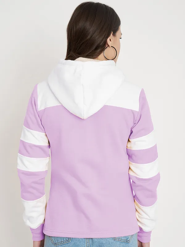 BRINNS_Women_Teal_Blue_&_Burgundy_Striped_Fleece_Hooded_Sweatshirt