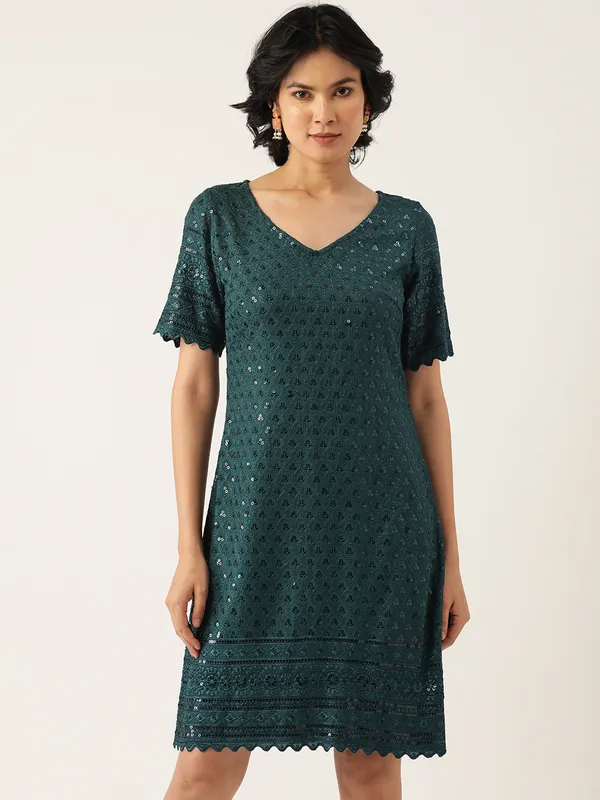 Teal_Rayon_Sequinn_Dresses_For_Women
