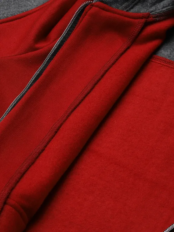 BRINNS_Women_Teal_Blue_&_Burgundy_Striped_Fleece_Hooded_Sweatshirt