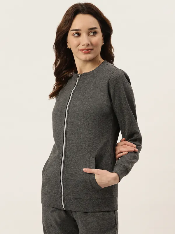 BRINNS_Women_Collarless_Solid_Fleece_Casual_Bomber_Jacket