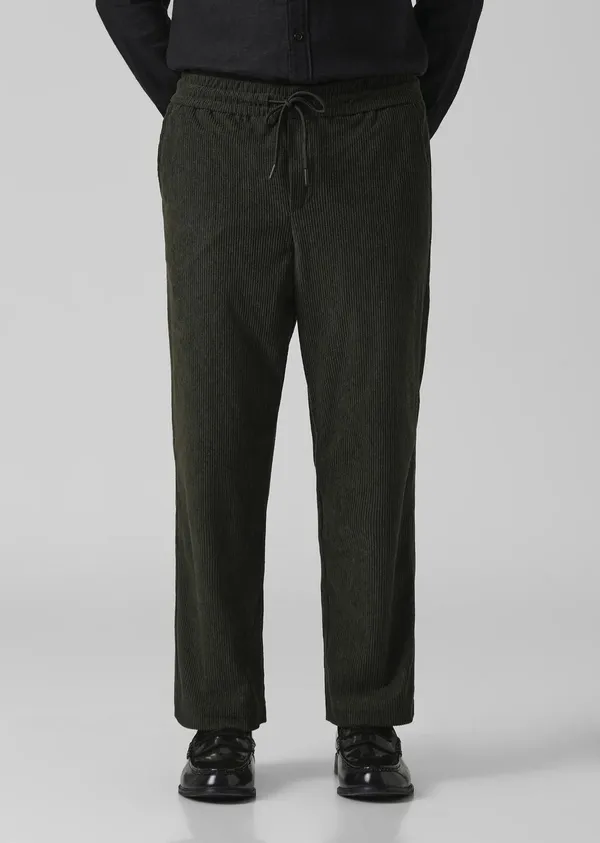 Dark_Green_Corduroy_Drawstring_Pants_And_Beige_Corduroy_Drawstring_Pants_For_Men