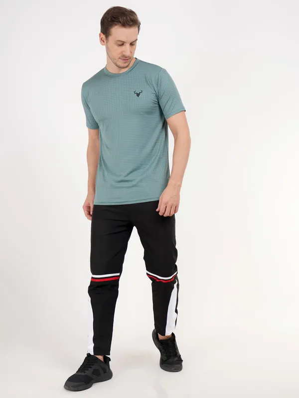 Sage_Green_Textured_Performance_T_Shirt_with_Logo_For_Men