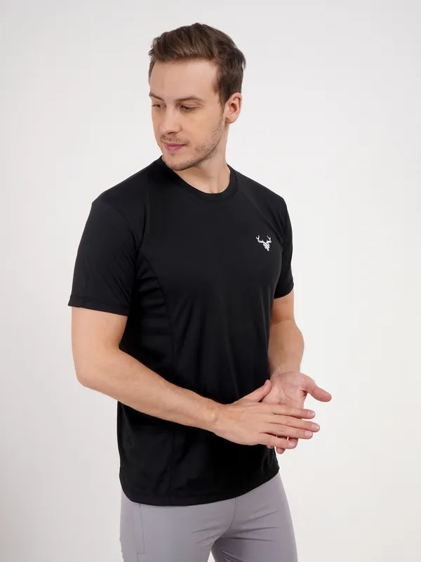 Black_Crew_Neck_T_Shirt_with_Antler_Logo_For_Men