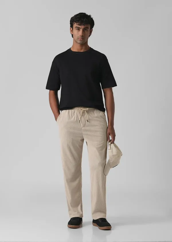 Dark_Green_Corduroy_Drawstring_Pants_And_Beige_Corduroy_Drawstring_Pants_For_Men