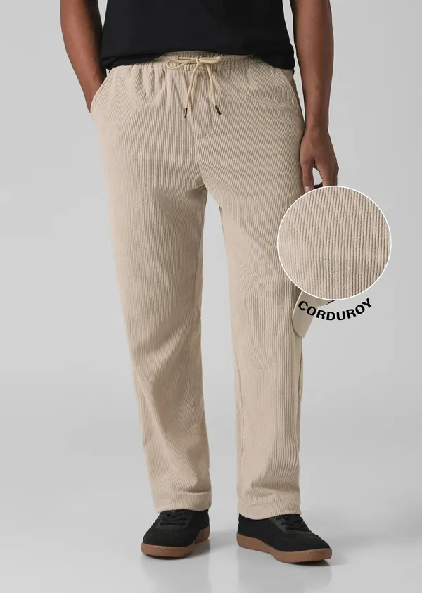 Dark_Green_Corduroy_Drawstring_Pants_And_Beige_Corduroy_Drawstring_Pants_For_Men