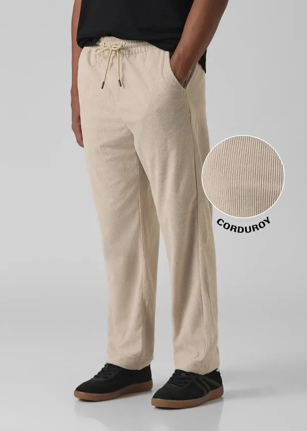 Beige_Corduroy_Drawstring_Pants_For_Men