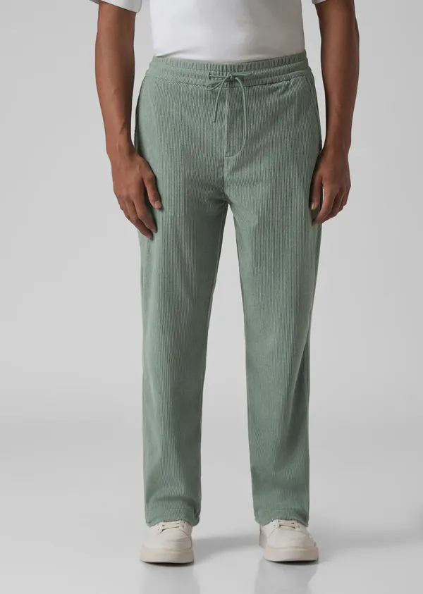Sage_Green_Corduroy_Wide_Leg_Drawstring_Pants_For_Men