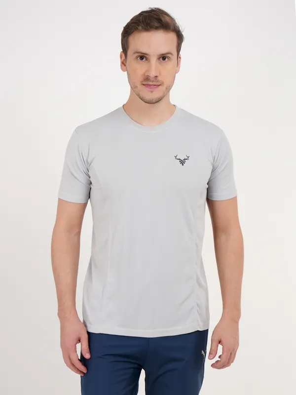 Grey_Round_Neck_T_Shirt_with_Deer_Logo_For_Men