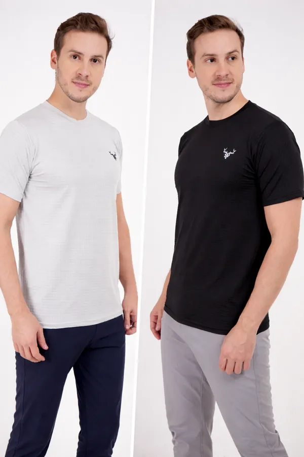 Grey_Crew_Neck_And_Black_T_Shirt_with_Deer_Logo_For_Men