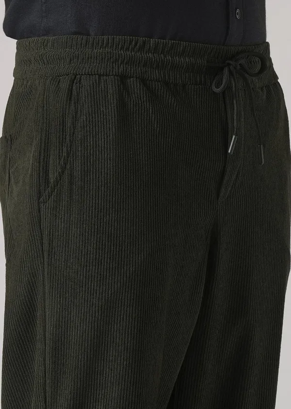 Dark_Green_Corduroy_Drawstring_Pants_And_Beige_Corduroy_Drawstring_Pants_For_Men