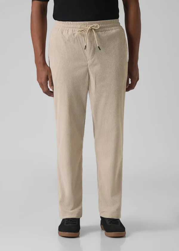 Dark_Green_Corduroy_Drawstring_Pants_And_Beige_Corduroy_Drawstring_Pants_For_Men